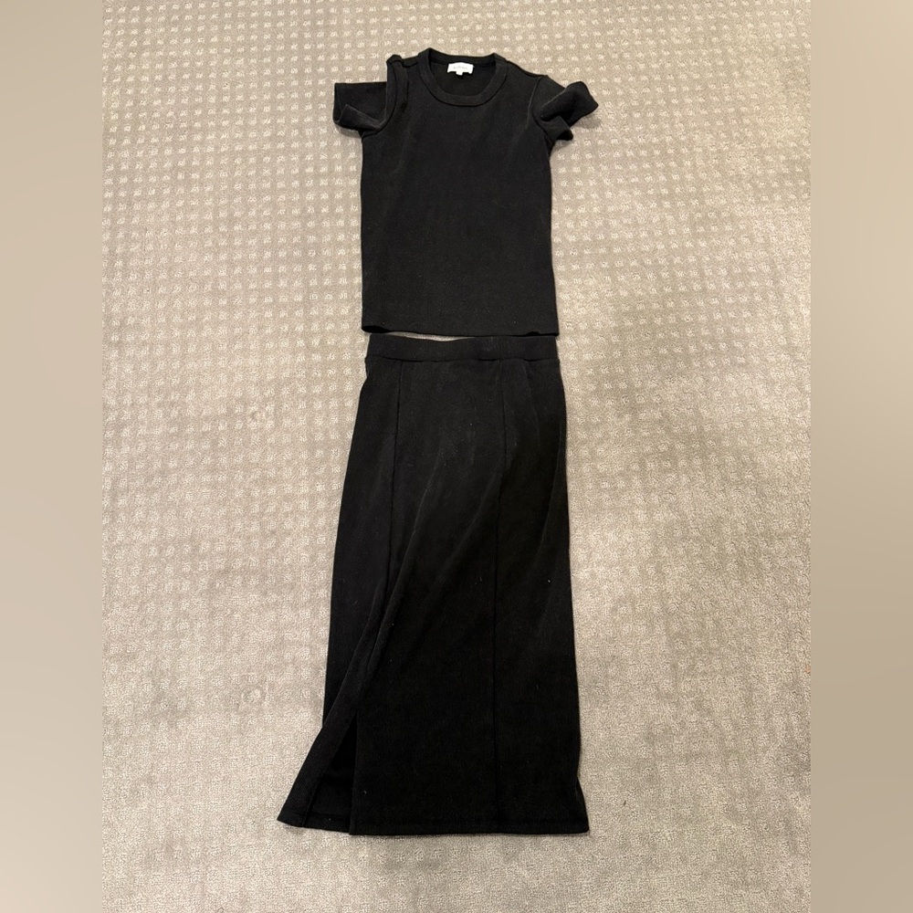 Böhme Black Ribbed Top and Skirt Set